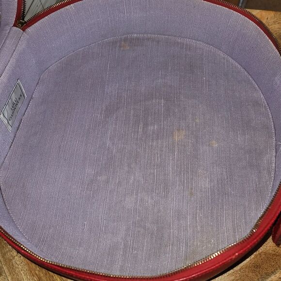 Lulu Guiness Top Handle Vanity Case Hatbox Red Leather Attache Rare 2007 Vintage - Picture 10 of 17